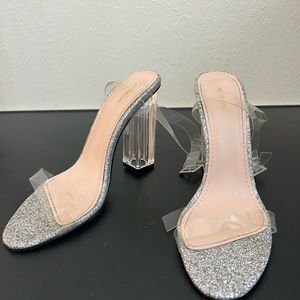 Silver Sparkle heel with clear straps